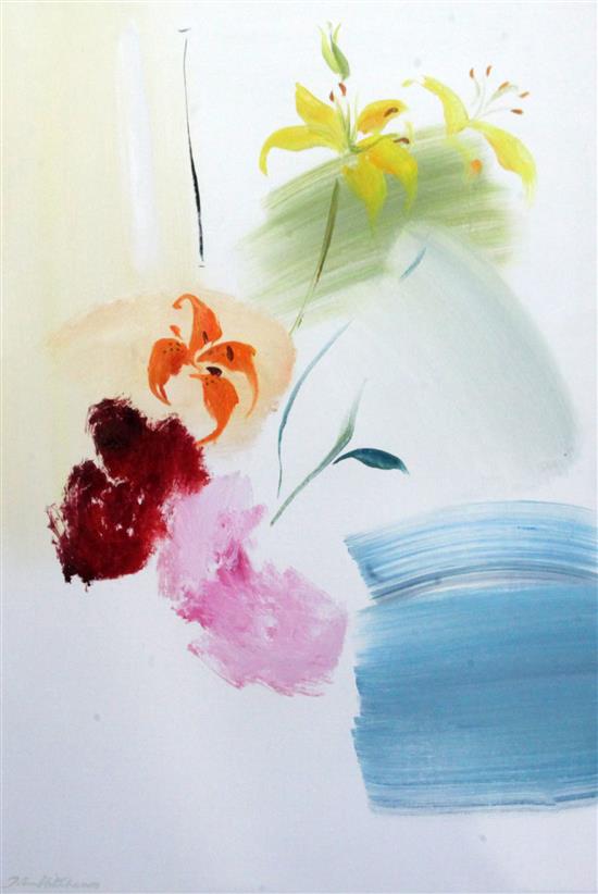 § John Hitchens (1940-) Bedroom Lilies 28 x 20in.